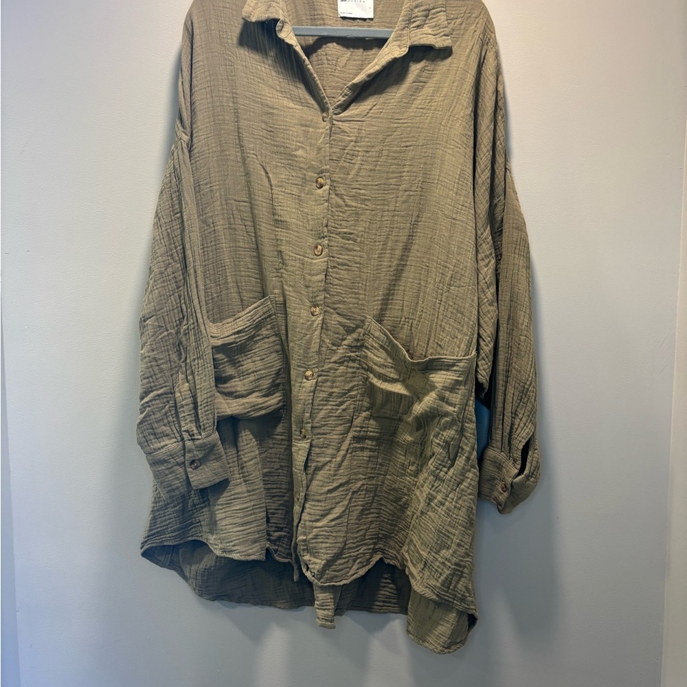 ASOS Tan Blouse Relaxed Fit Collared Neckline